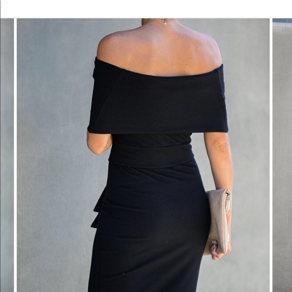 Ribbed Off The Shoulder Dress  - Extra Small - Picture 3 of 4